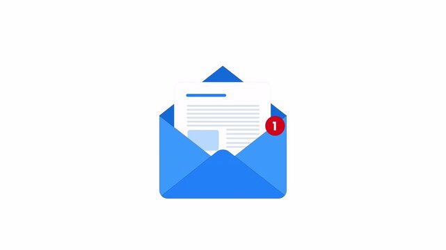 Open envelope mail notification concept, new message alert with inbox icon and unread email symbol, flat 2d illustration isolated background