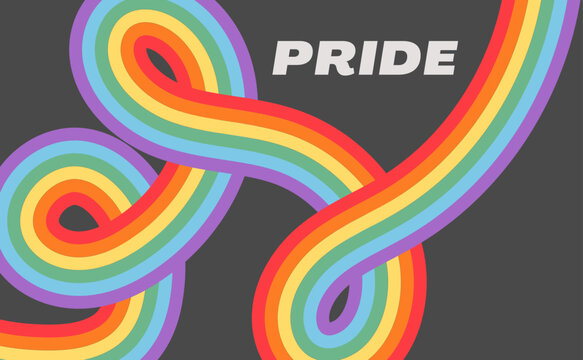 Groovy abstract background with flexible curved rainbow stripes. Retro vector backdrop in 70s hippie style with wavy fluid line. Trendy template for inclusive Pride design banners. Vector illustration