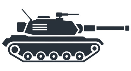 A dark silhouette of a military tank viewed from the side on a white background © Imdadul_Studio