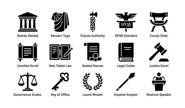Roman governance icons showing symbols of authority and law