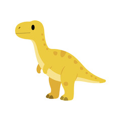 Fototapeta premium Cute cartoon dinosaur with golden skin and small dark spots posing on a white background