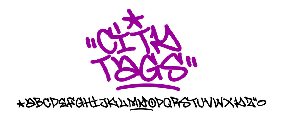 Font city tags alphabet in hand drawn graffiti marker style. Creative urban lettering for street art branding and modern graphic design projects.