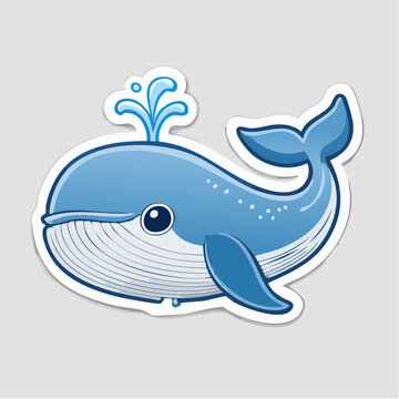 Cute cartoon blue whale spouting water