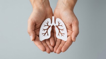 Conceptual image of hands protecting a paper lung to represent lung cancer and COPD prevention.