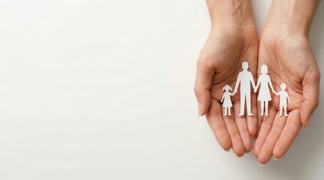 A paper cutout of a family held in human hands for autism support and mental health concepts.