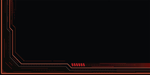 Abstract futuristic technology frame with glowing orange circuit lines and HUD interface elements on a black background. High-tech digital border design for gaming, cybersecurity, and AI concepts © lalal
