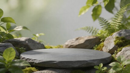 Naklejka premium Stone platform in natural green setting