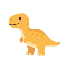 Fototapeta premium Cute yellow dinosaur poses with its tiny arms and speckled back on a white background