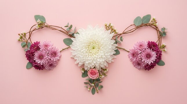 A conceptual floral arrangement of the uterus, ovaries, and cervix for pregnancy and health therapy.