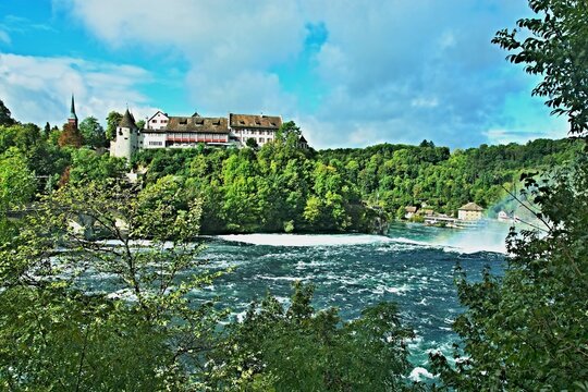 Switzerland - view of the Rhine Falls and the Laufen Castle