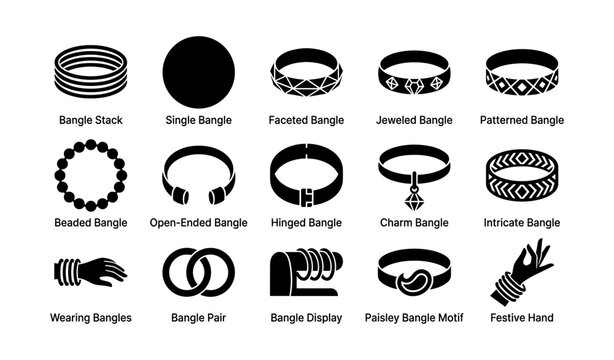 Bangle and jewelry icons displayed in rows on white background