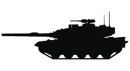 Silhouette of a modern battle tank against a stark white background © SHYFUL_STUDIO