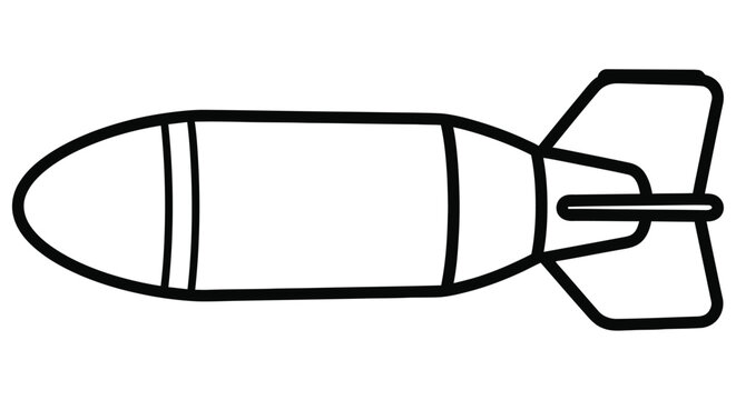 Simple black and white line drawing of a bomb with stabilizing fins