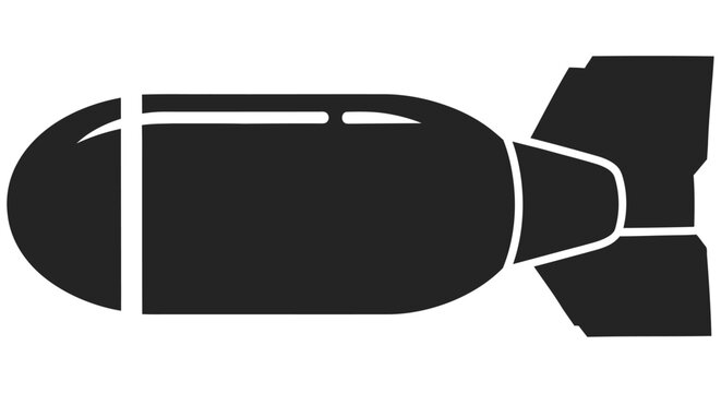 Simple black silhouette of a bomb with fins isolated on a white background