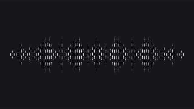 Digital audio equalizer or voice recognition waveform icon with dotted line effect on navy blue background