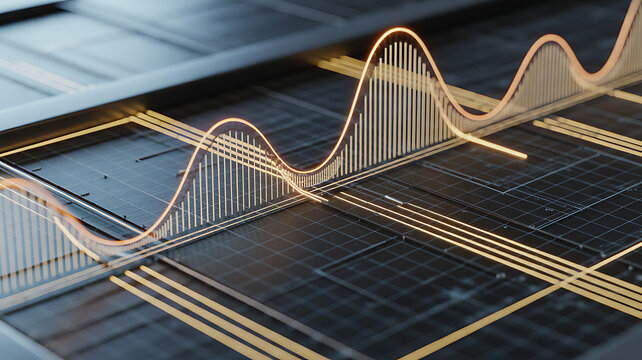 3D Abstract Financial Data Graph and Glowing Wave Visualization