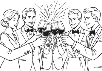Fototapeta premium Group of people toasting with wine glasses in celebration together