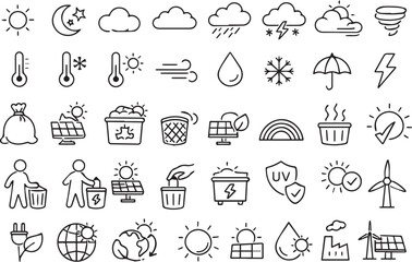 Naklejka premium Set of hand drawn weather and ecology icons for environmental design