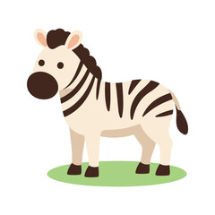 Fototapeta premium Cartoon zebra standing on a patch of grass in a simple illustration style