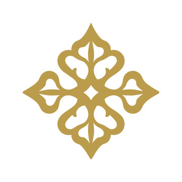 Golden floral emblem with four symmetrical directions on a white background