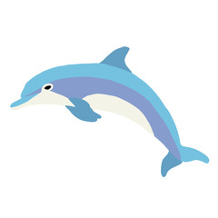Fototapeta premium blue dolphin jumping illustration. cartoon sea animal character. flat vector of a dolphin swimming. marine life icon for kids. cute aquatic mammal isolated on white.
