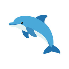 Fototapeta premium The cartoon illustration shows a light blue dolphin with a white belly jumping, which is a common behavior for these sea creatures.