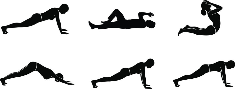Women workout plank poses silhouette