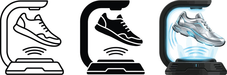 Collection of sneaker display stands showing holographic projection and magnetic levitation technology for retail and advertising isolated o © Ahmad