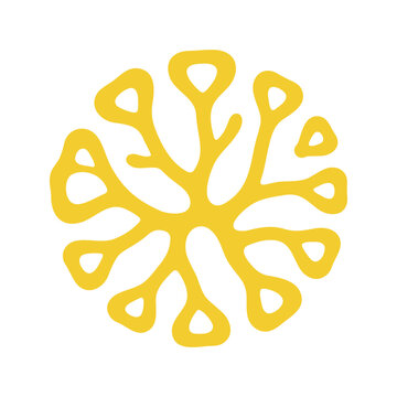 Stylized yellow branching structure forms a circle on white background for simple organic look
