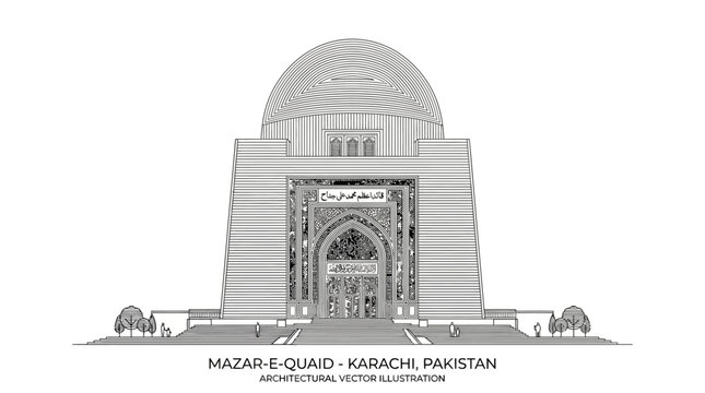 Mazar e Quaid Karachi Pakistan Islamic Architecture Illustration