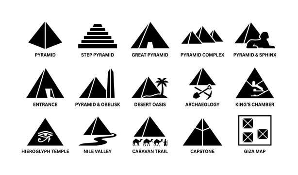 Pyramid icons illustrating ancient tombs and desert landmarks