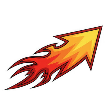 Vibrant cartoon style rocket arrow with flames isolated on transparent background
