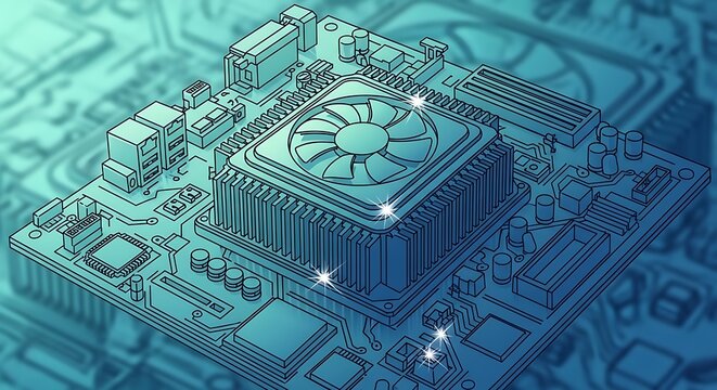 Shaded Modern Computer Microprocessor with Cool Blue Gradient