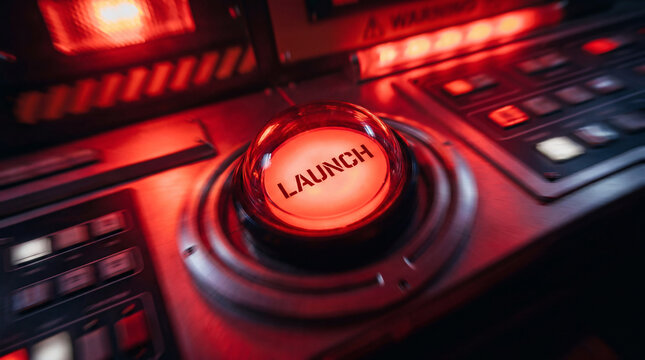 Glowing Red Launch Button on Industrial Control Panel