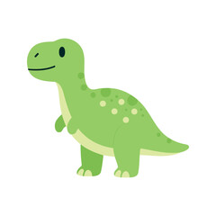 Fototapeta premium Cute cartoon dinosaur with spots wanders around happily on a white backdrop