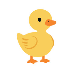 Fototapeta premium Cartoon yellow rubber duck is standing on a white background in a simple illustration style