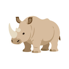 Fototapeta premium Cute rhinoceros stands on a white background, calmly looking ahead with its short legs and thick body