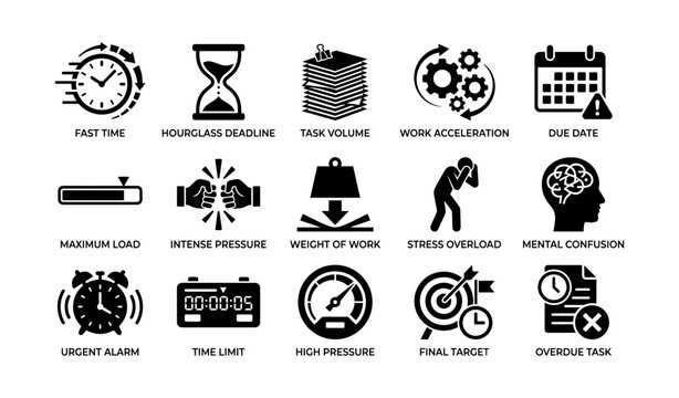 Time pressure and workload icons arranged on white background