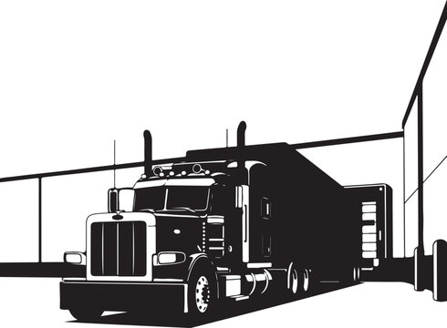 Silhouette of a semi truck parked in a loading dock area Generative Ai