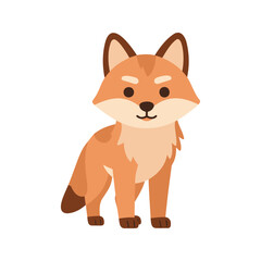 Fototapeta premium Cute cartoon fox stands upright with a friendly expression on a white background