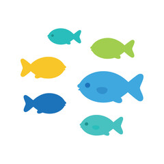 Fototapeta premium Colorful fishes swim together in a simple and playful illustration style
