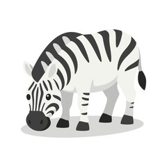 Obraz premium Charming zebra grazes with its head down in a minimalist cartoon vector illustration
