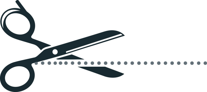 Scissors cutting dotted line on white background