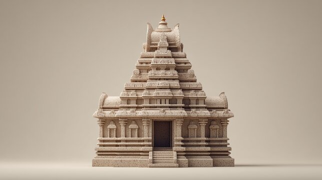 Stone Dravidian style Hindu temple from South India with a tiered pyramidal tower known as a vimana. Sacred Hindu religious architecture representing classical South Indian temple tradition.