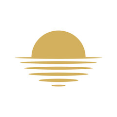 Fototapeta premium Golden sun is setting over the ocean waves creating a minimalistic landscape illustration