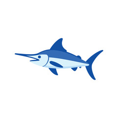 Obraz premium Stylized blue marlin with long pointed bill and prominent dorsal fin swims alone
