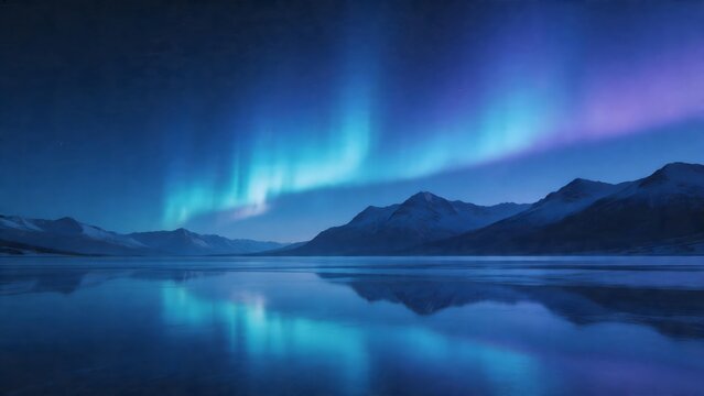 Northern lights over mountain lake