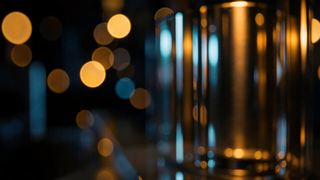 Elegant metallic tumbler with warm bokeh background