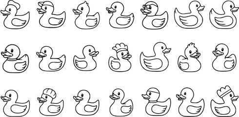 Fototapeta premium Black and White Line Art of Various Cute Cartoon Ducks, Vector Illustration
