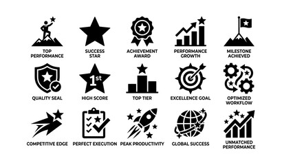 Fototapeta premium Achievement icons arranged in labeled grid on white background
